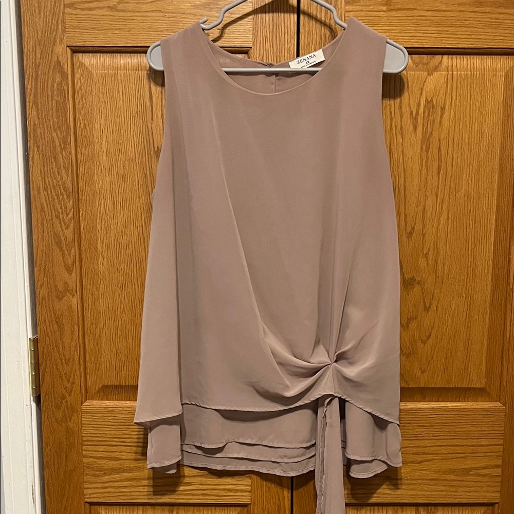 Zenana Outfitters Mocha Layered Tie-Front Blouse